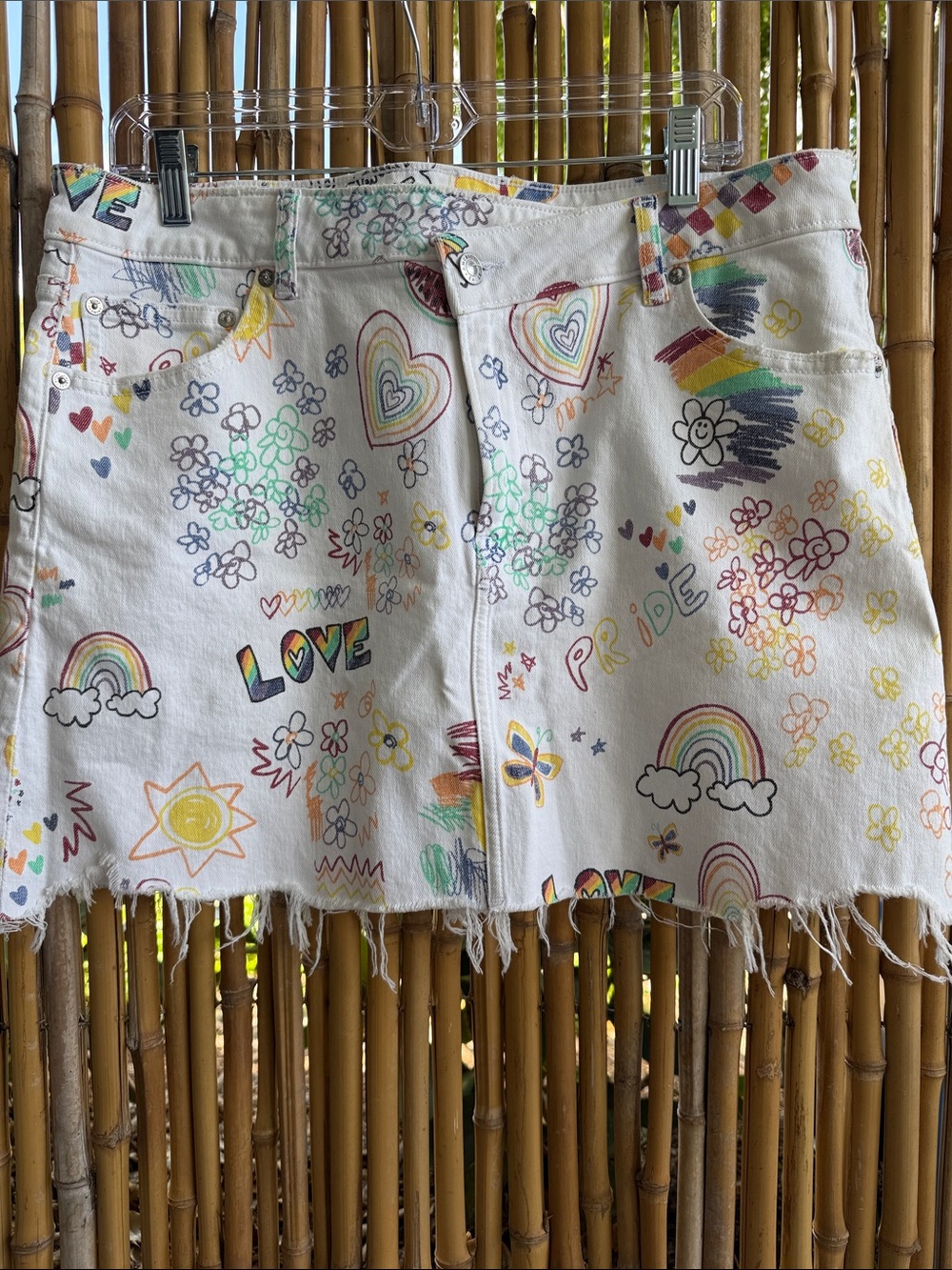 American Eagle Outfitters White Mini Skirt with Multicolor Doodle Print